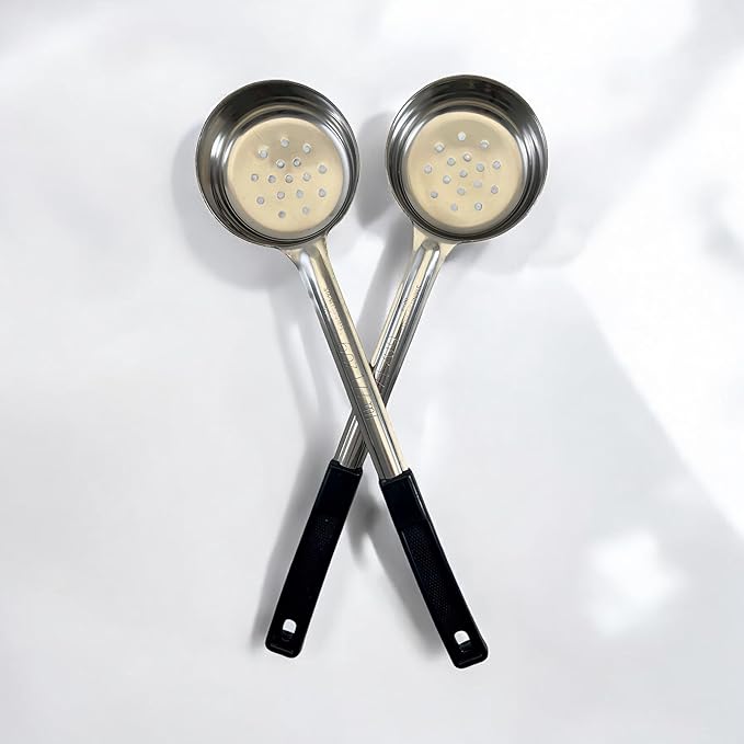 6 Ounce Slotted Stainless Steel Portion Control Ladle Spoon for Measuring and Serving; Commercial Grade Serving Scoops [Pack of 2]