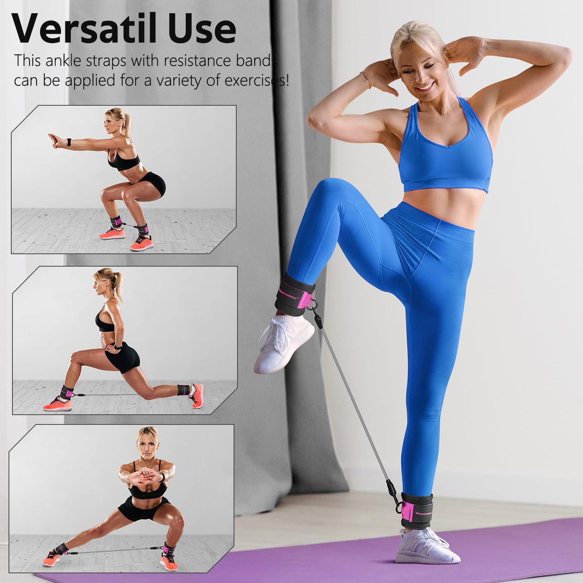 Ankle Resistance Bands w/Cuffs, Ankle Weights Women Booty Workout Equipment