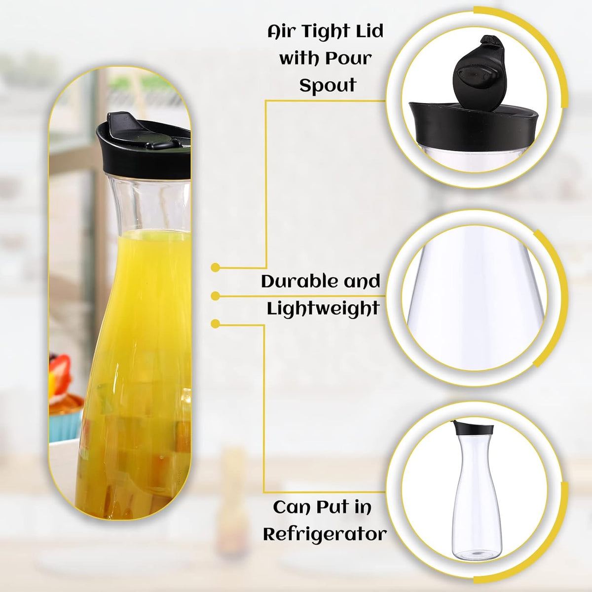 Xinnun 12 Pcs Water Carafe with Flip Top Lid Plastic Carafe with Black Lid Clear Plastic Water or Juice Beverage Pitcher Beverage Pitcher Jug for Restaurant Party School Bar Juice Milk Coffee (20 oz)