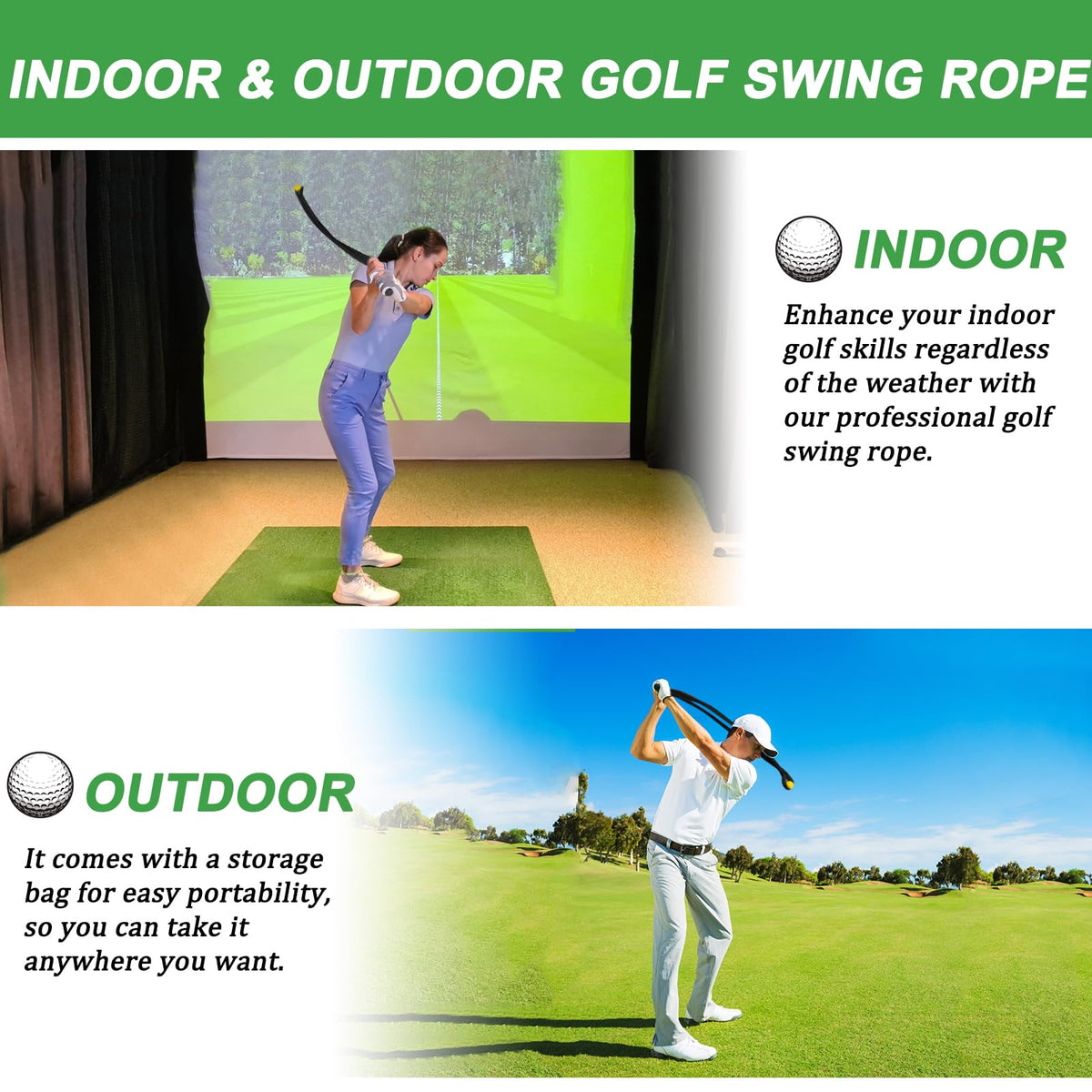 Cusprtm Golf Rope Swing Trainer, Professional Golf Swing Rope Training Aid to Improve Speed, Tempo, Rhythm, Flexibility and Strength, Golf Warm-Up Practice Equipment for Golfers of All Levels (Black)