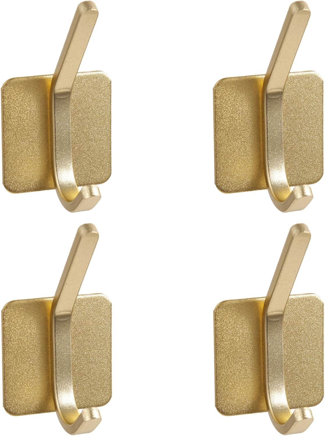Aluminum Wall Hooks, No Drill Damage-Free Adhesive Hook, Product for Hanging Heavy Duty for Bathroom Kitchen Home (Double Square Gold Hook, 4)