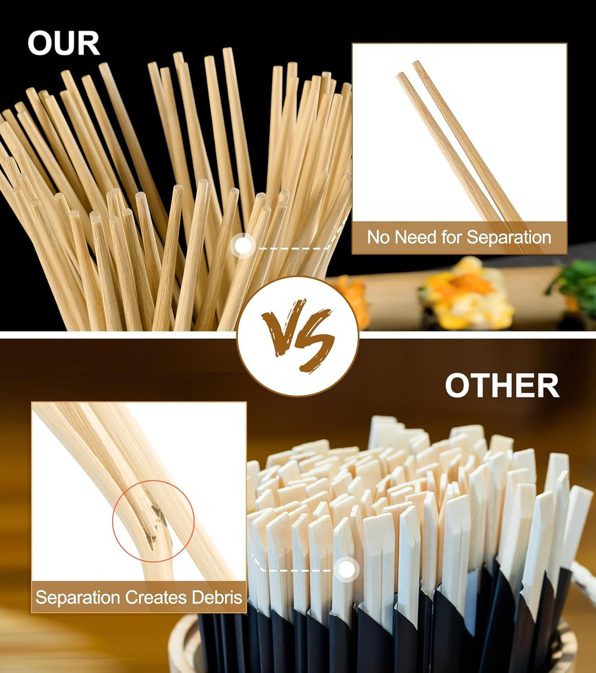 500 Pairs Disposable Bamboo Chopsticks Bulk 9.45in Japanese Sushi Restaurant Separated Pointed Chop Sticks