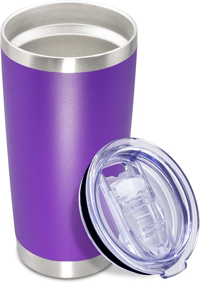 20 oz Tumbler Coffee Travel Tumblers Bulk with Lid Stainless Steel Double Wall Vacuum Insulated Mug Powder Coated Cups fit Car Cupholder for Hot and Cold - Purple, 1Pack