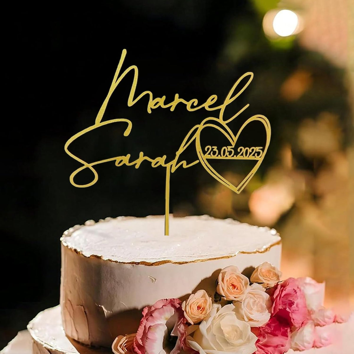 Personalized Wedding Cake Topper, Gold Cake Topper For Wedding, Rustic Weddings Cakes Topper, Personalized Acrylic or Wood Cake Decoration for Engagement, Anniversary, Bridal Shower 3