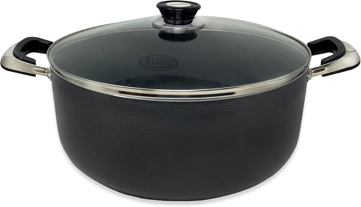 Alpine Cuisine 18 Quart Non-stick Stock Pot with Tempered Glass Lid and Carrying Handles, Multi-Purpose Cookware Aluminum Dutch Oven for Braising, Boiling, Stewing