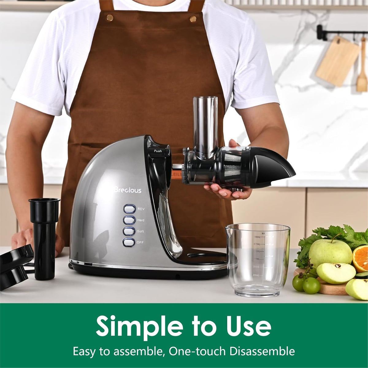 Slow Masticating Juicer,Brecious Cold Press Juicers with 2 Speed Modes & Quiet Motor,Juicers Machines Vegetable and Fruit with Reverse Function,Celery Juicer,BPA-Free,Easy to Clean (Silver)