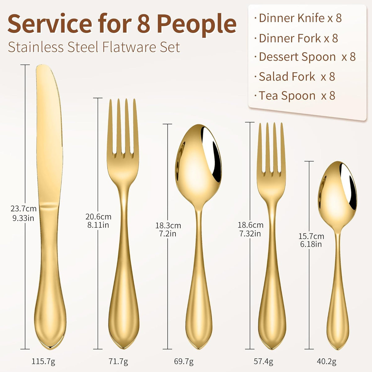 Gold Silverware Set for 8, 40-Pieces Heavy Duty Silverware, 18/10 Stainless Steel Flatware, Dishwasher Safe, Ideal for Gift