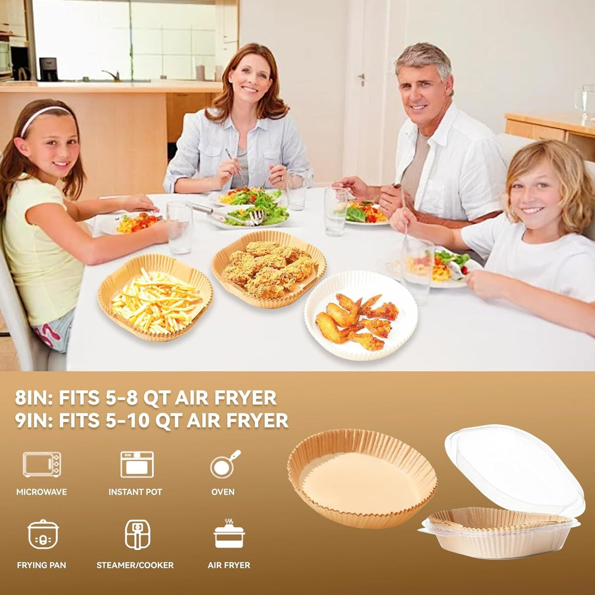 125Pcs 8 inch Round Disposable Air Fryer Parchment Liners-Non-Stick Parchment Sheets for Air Fryer Basket Microwave – Oil-proof, Water-proof, Effortless Cleanup for Baking