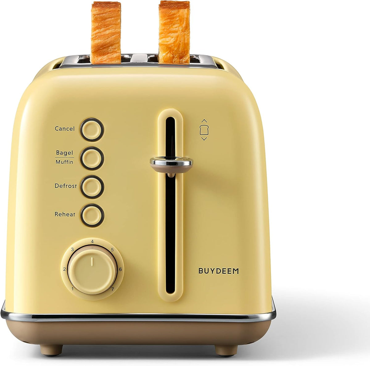 BUYDEEM DT620 2-Slice Toaster, Extra Wide Slots, Retro Stainless Steel with High Lift Lever, Bagel and Muffin Function, Removal Crumb Tray, 7-Shade Settings,Mellow Yellow
