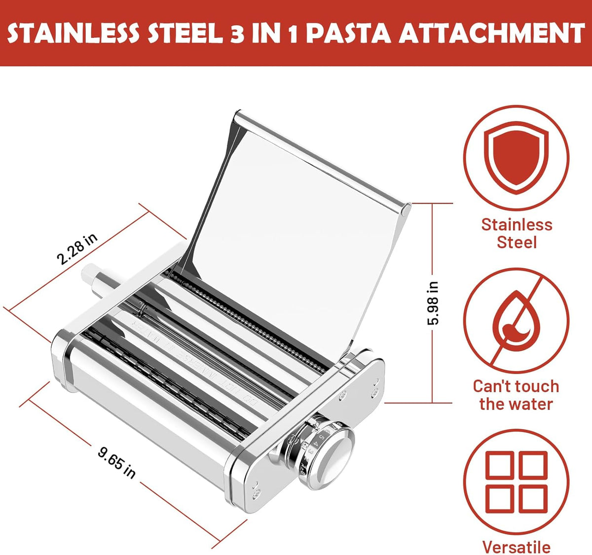 3-in-1 Pasta Attachment for KitchenAid Stand Mixer - Stainless Steel Pasta Maker includes Roller, Spaghetti & Fettuccine Cutters | Professional Pasta Accessories for Homemade Noodles & Italian Cuisine