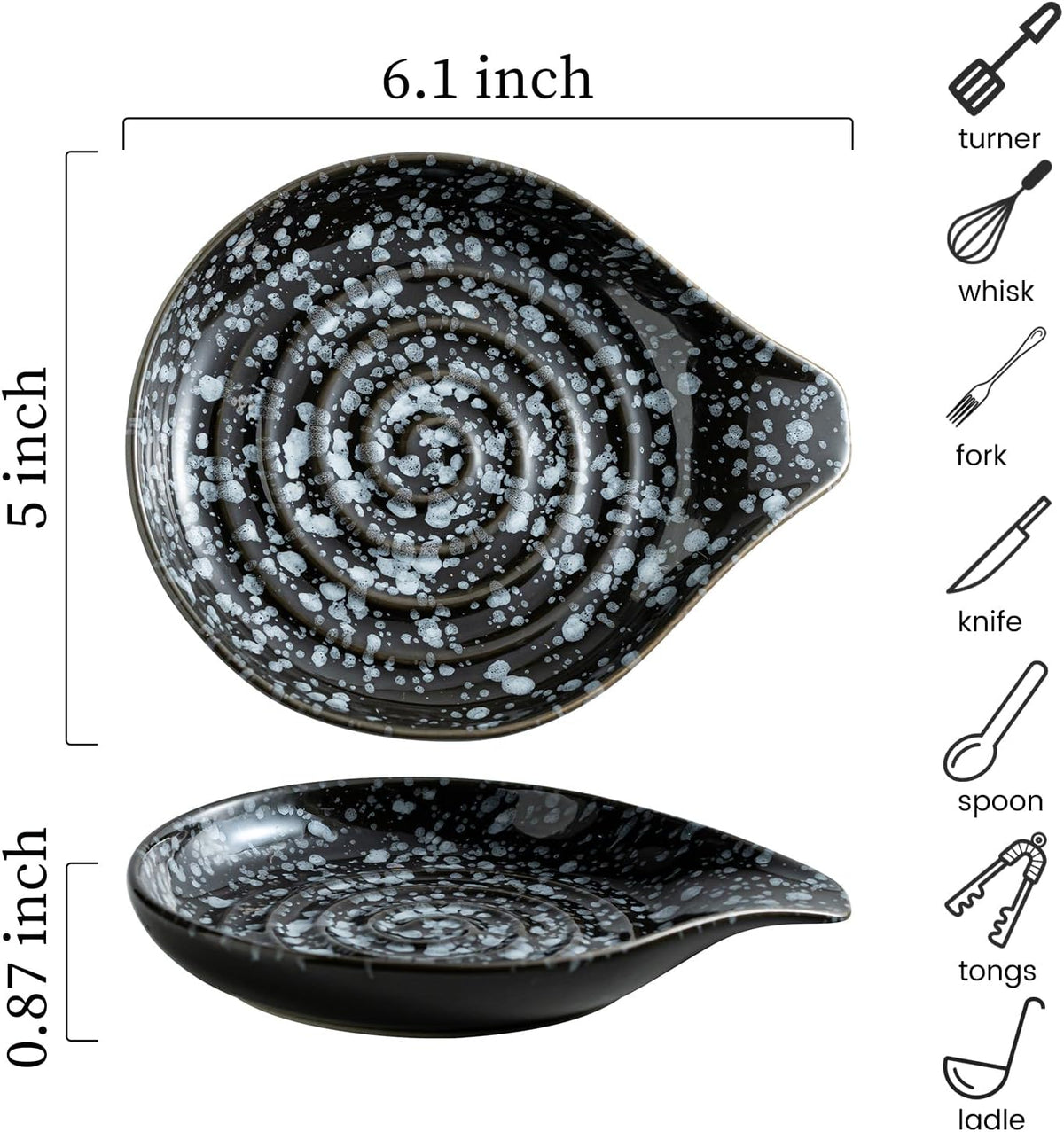 LAUCHUH Spoon Rest for Stove Top, 5 inch Cooking Spoon Holder for Kitchen Countertop Large Ladle Holder for Spatula, Spoons or Tong, Farmhouse Halloween Decor, Starry Black