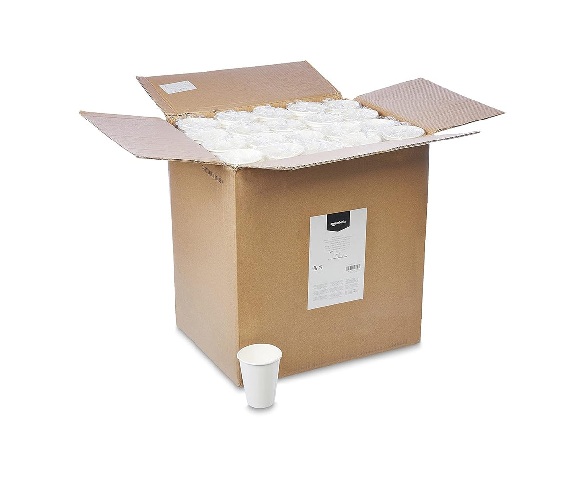 Amazon Basics Disposable Coffee Cups, 12 ounces, Paper, 1000 Count (Pack of 1), White