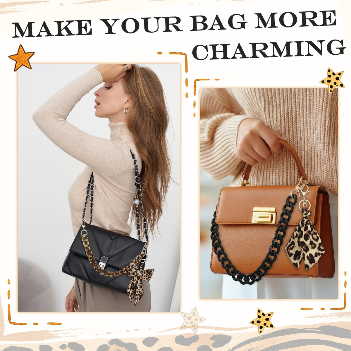 JATEBI 8 Pcs Leopard Bag Charms for Tote Bags