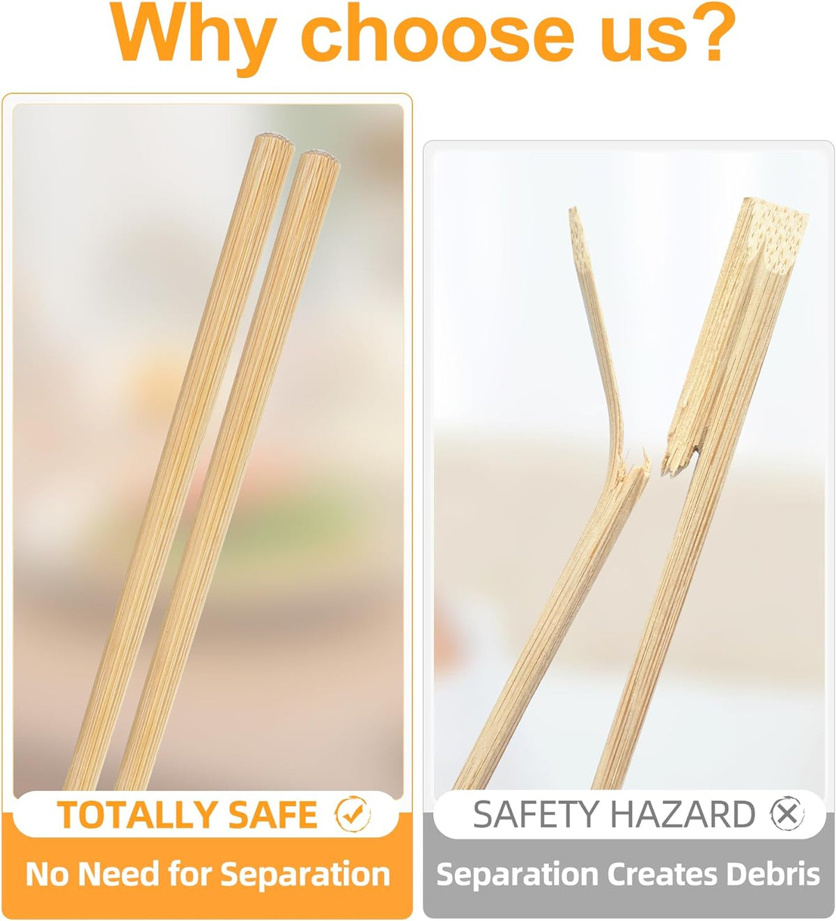 200Pairs Bamboo Chopsticks Disposable | Individually Wrapped | Bulk | Separated | Round | Premium Quality-（9.45in)