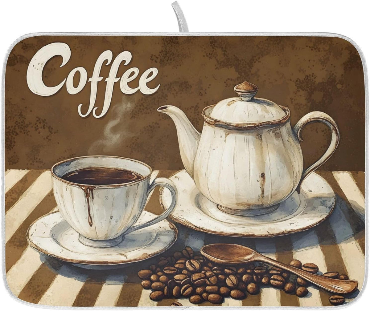 Coffee Themed Dish Drying Mat for Kitchen Counter Absorbent Microfiber Large Drying Pad Dish mats for Kitchen Countertops 18 x 24 Inch243