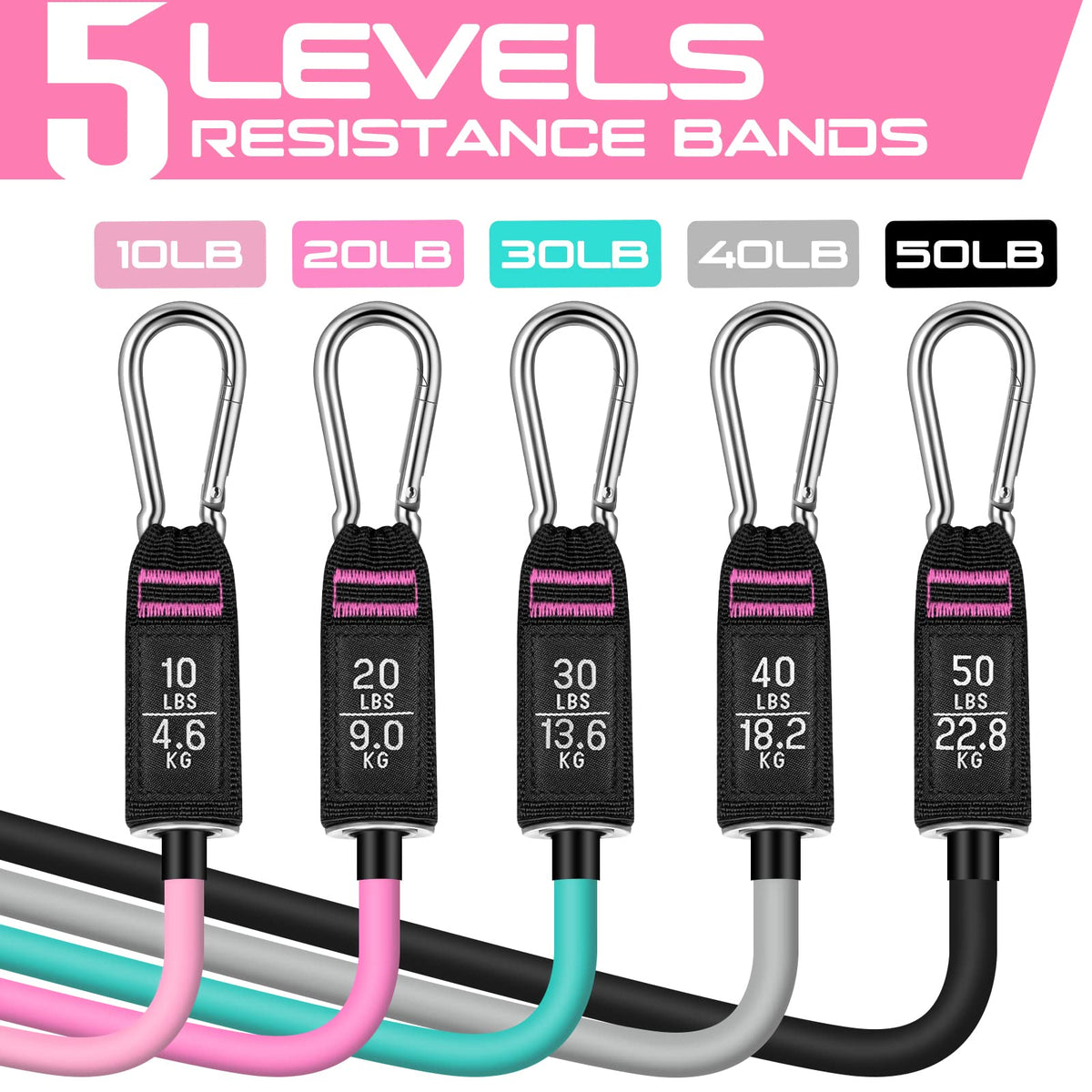 Resistance Bands with Handles, 5 Level Exercise Bands, 150LBS Workout Bands