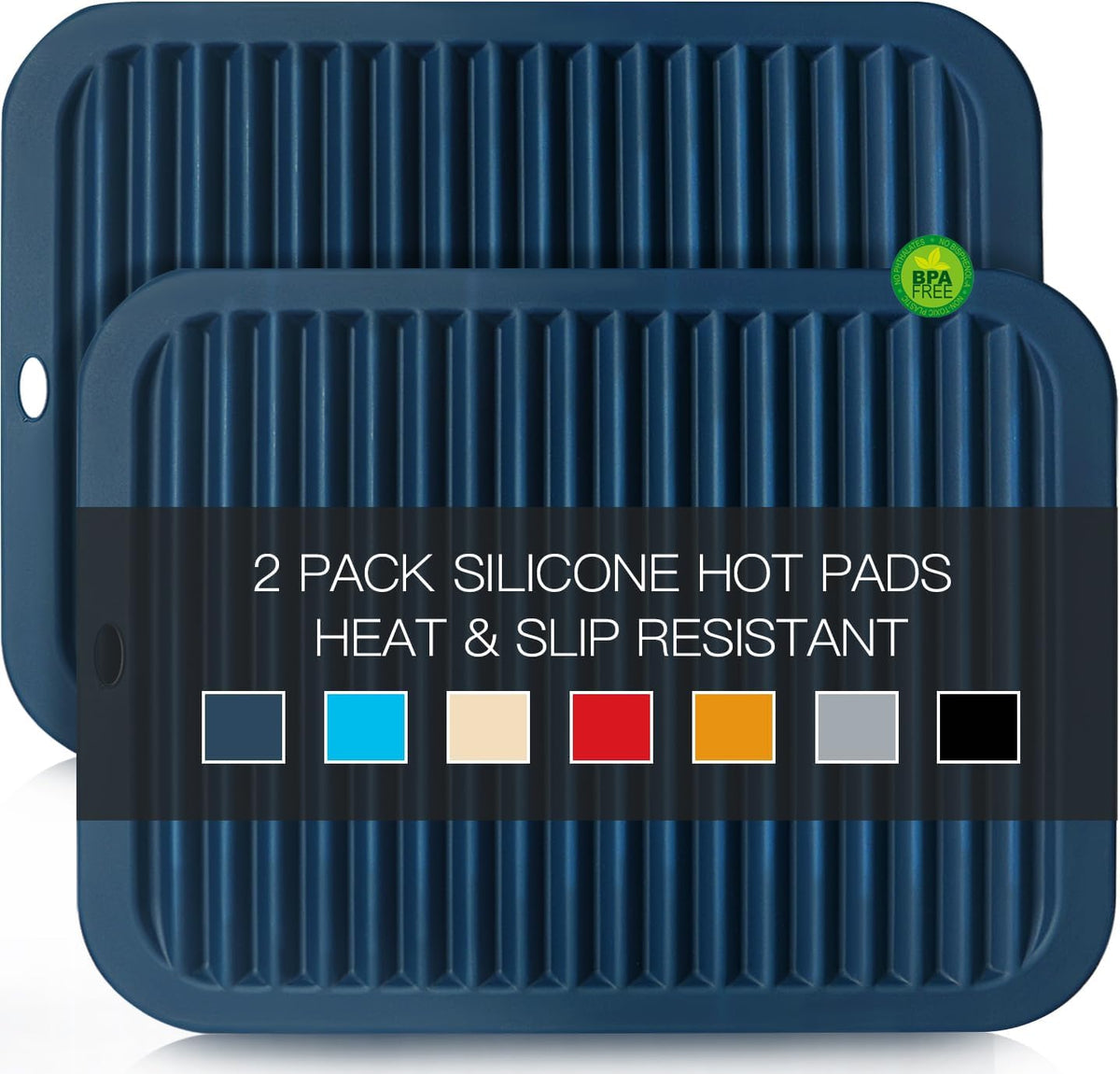 Silicone Mats for Kitchen Counter, 9x12'' Trivets for Hot Pots and Pans, Navy Blue Silicone Trivets for Hot Dishes, Protect Table Quartz Countertops, Indigo