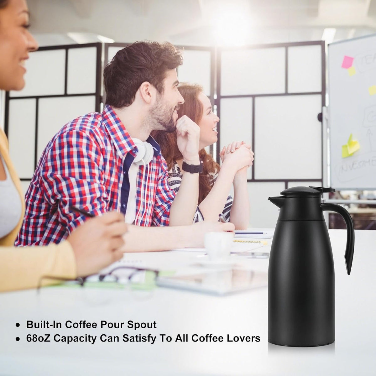 Thermal Coffee Carafe, Updated Insulated Stainless Steel Coffee Carafes for Keeping Hot Coffee & Water Hot Beverage-12Hours, Double Walled Vacuum Coffee Carafe (black)
