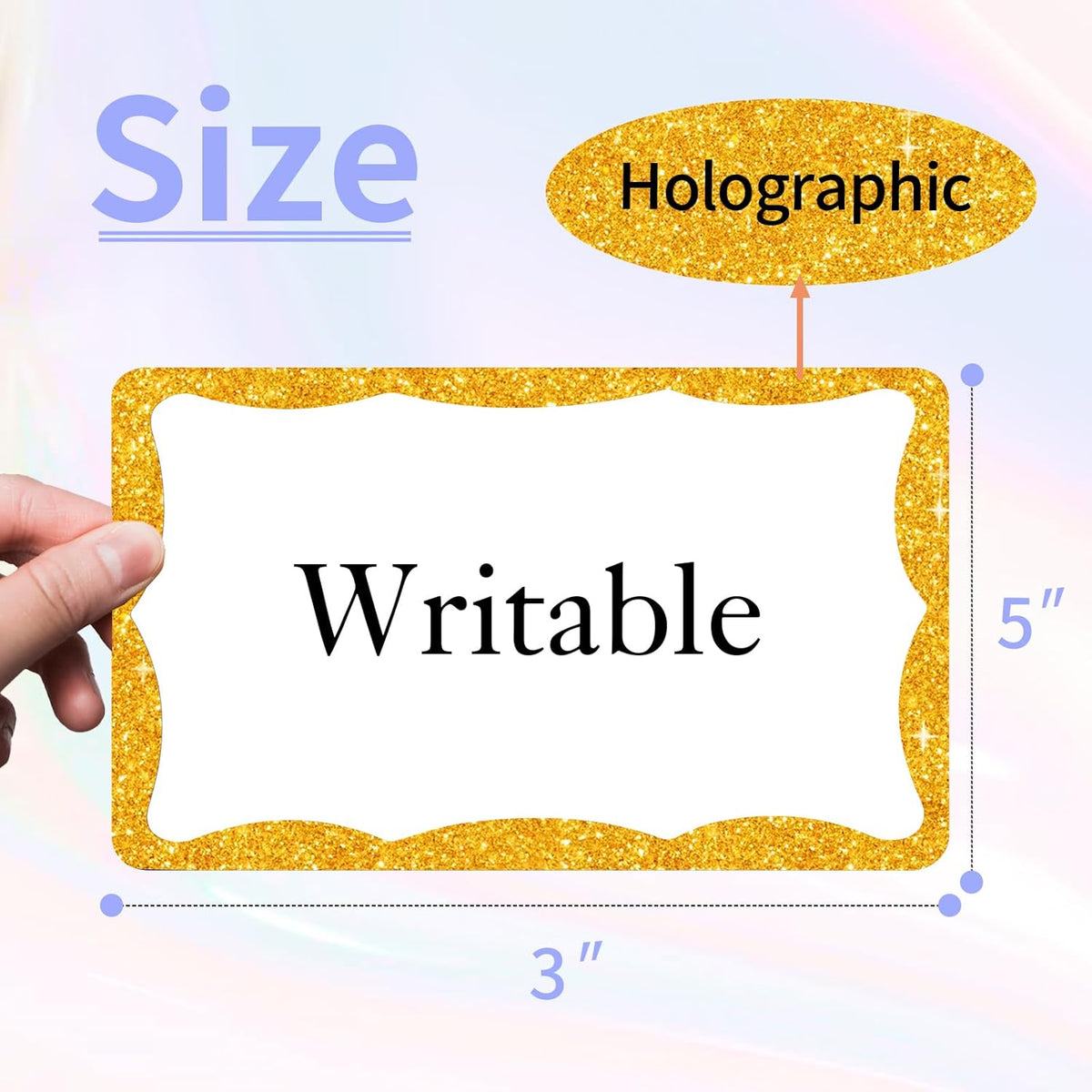 STARLIBOO Holographic Colored Labels Stickers, 3X5 Inch Removable Large Label Stickers for Moving Boxes and Storage Bins- Waterproof- Writable- Tear Resistant (Holographic Red