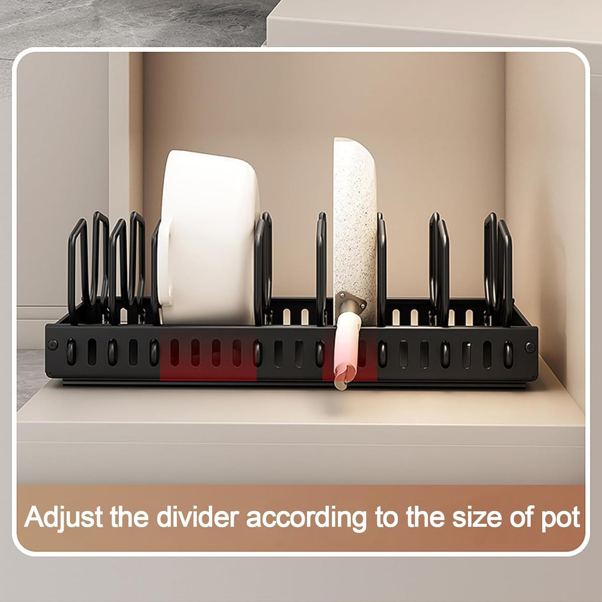 Pots and Pans Organizer Under Cabinet, Sliding Pot Lid Holder and Pan Rack in Kitchen, Pull out Pot and Pan Organizer, for Pot Lid, Bakeware, Dishes, Pots and Pans Storage