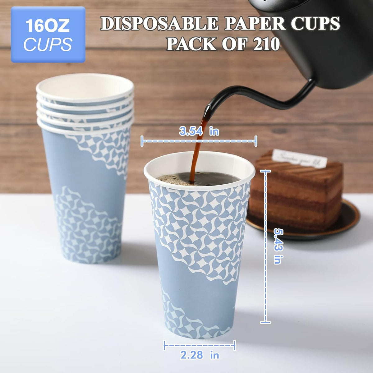 MUCHII 16 oz Paper Coffee Cups, Disposable Paper Cups 210 Count, Disposable Paper Cups for Hot Beverage, Paper Drinking Cups Big for Home use, Office, Restaurant and Events