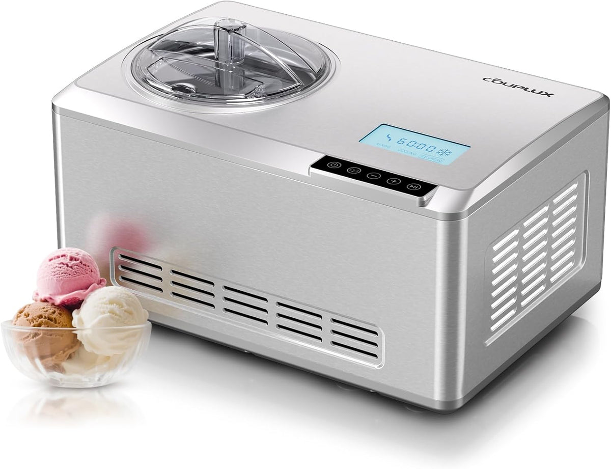 Ice Cream Maker, Fastest Freezing 2.1QT Ice Cream Machine with Built-in Compressor Easy Operate & Clean Automatic Ice Cream Maker Machine All Stainless Steel, LCD Display
