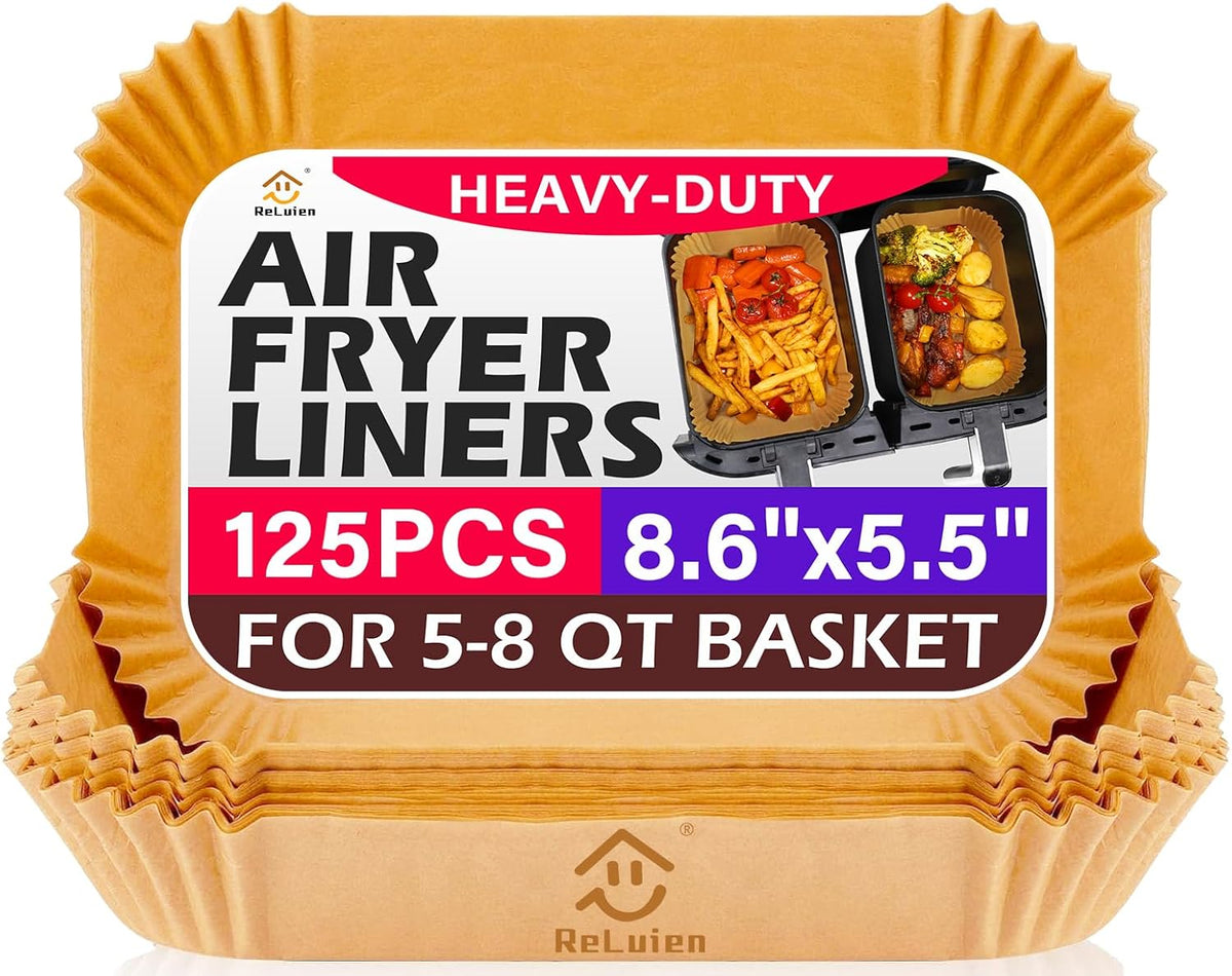 Air Fryer Liners Disposable, Airfryer Paper Liners, 125Pcs Non-stick Oil Resistant Air Fryer Liners Square, Parchment Liners 8.6" * 5.5", Fit for Most Ninja Dual Airfryer, Microwaves, Ovens