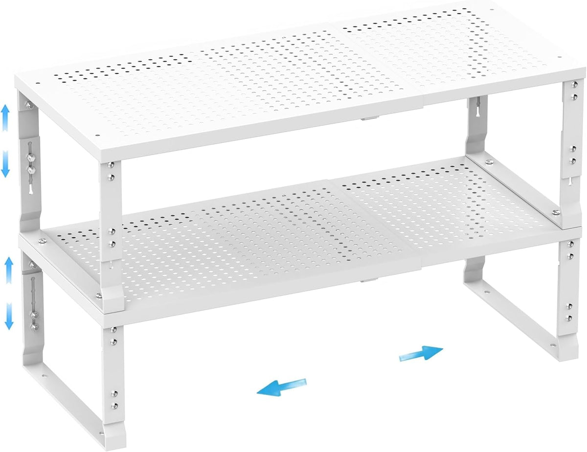 Expandable Spice Rack,Stackable Storage for Cabinet, Multi-Functional Kitchen Shelving,Height-Adjustable,Sustainable Organizer Solution(2Packs/White/Medium)