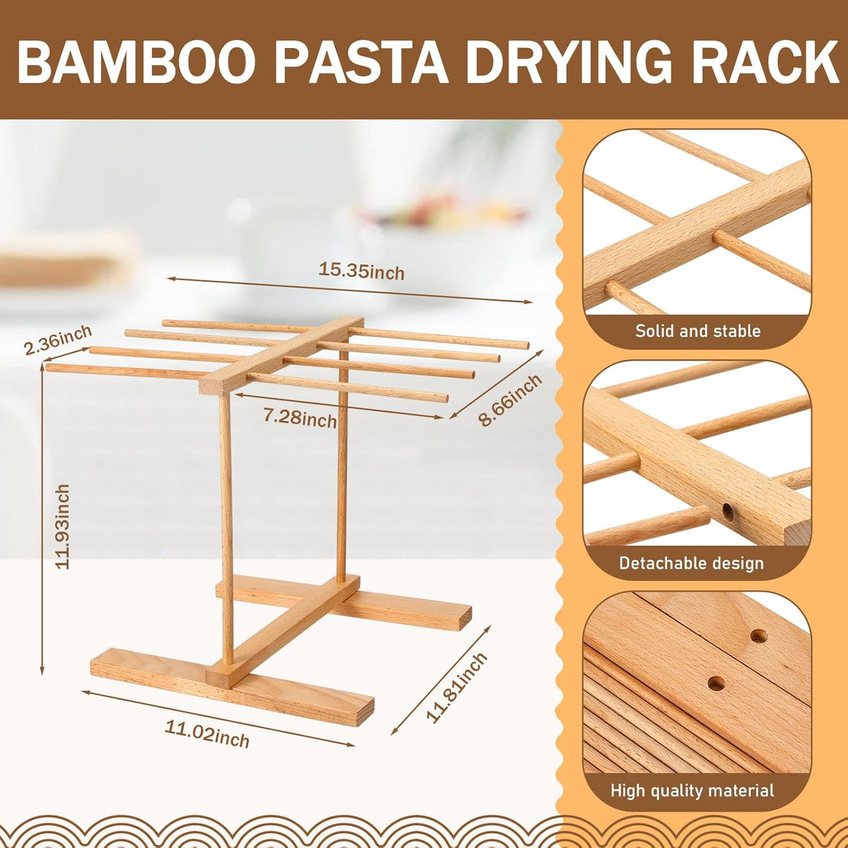 Baderke 9 Pcs Pasta Making Tool Set Include 1 Bamboo Drying Rack 1 Ravioli Press 1 Gnocchi Board 1 Cutter 1 Rolling Pin 1 Filling Spoon 3 Ravioli Stamp for Pasta Maker