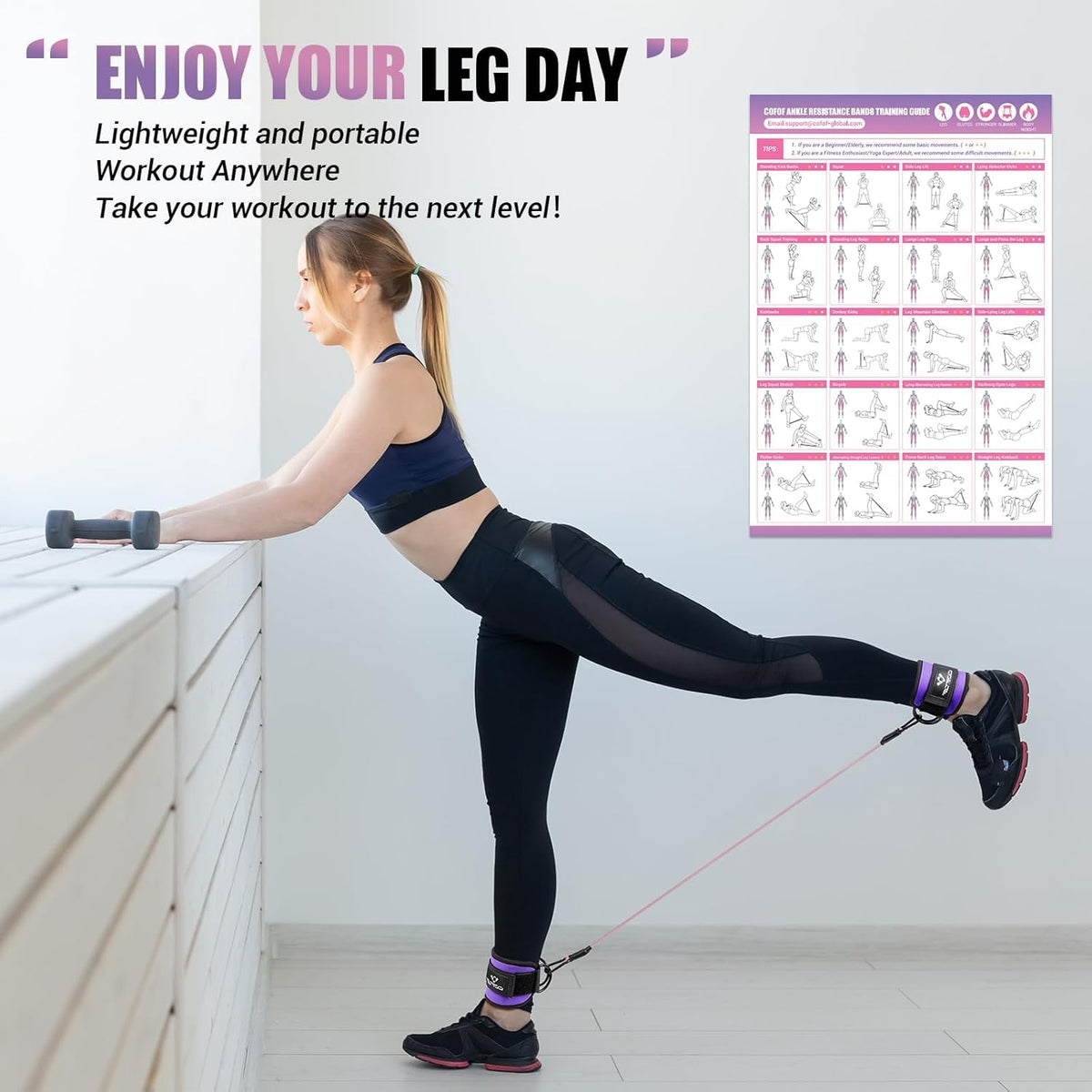 Ankle Resistance Bands with Cuffs, Leg Exercise Equipment with Poster