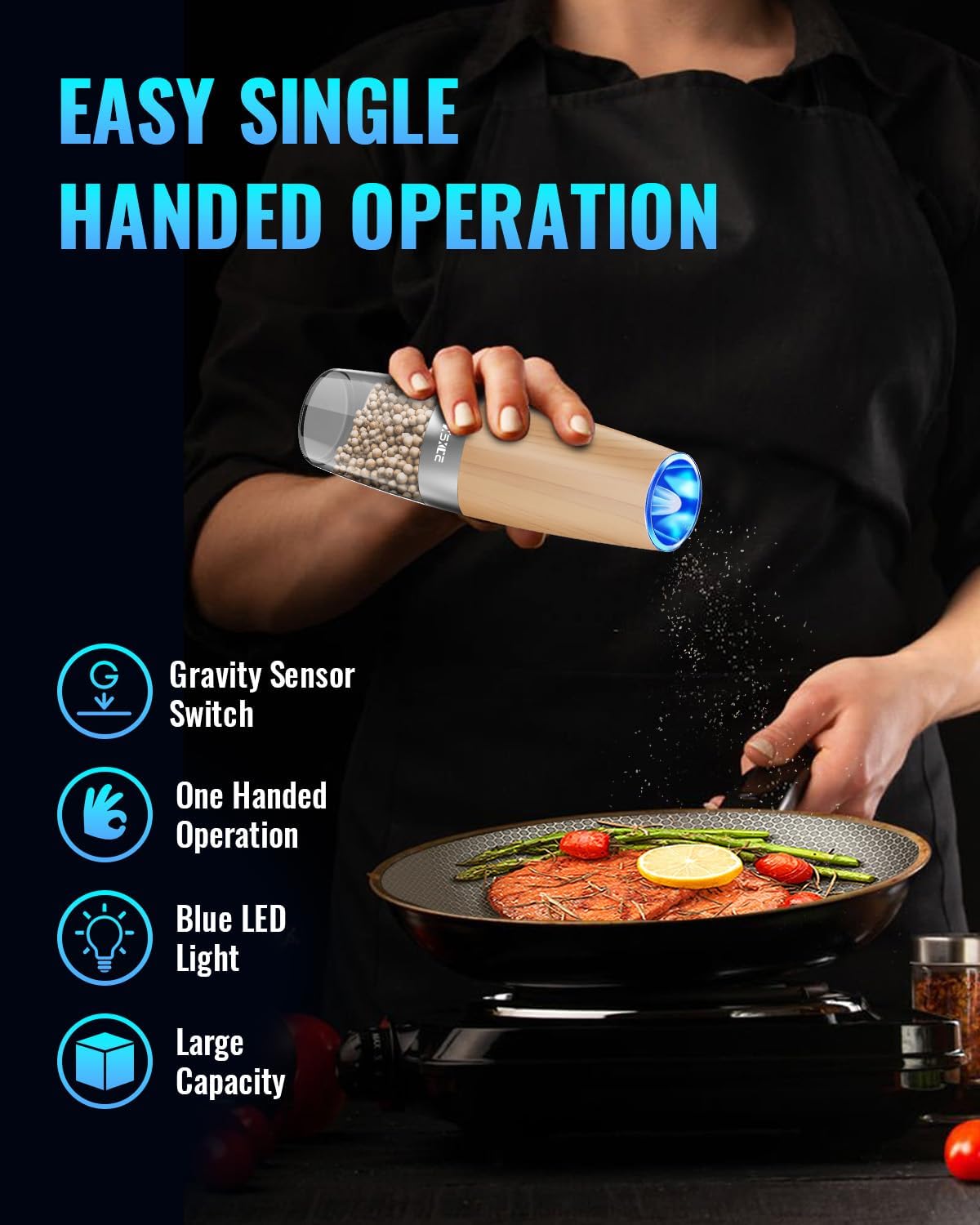 XinXu Electric Pepper Grinder, Salt or Pepper Mills & Adjustable Coarseness, with LED Light, One Hand Automatic Operation -Set/RoseRed