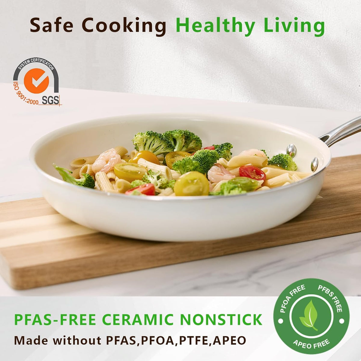 8" Ceramic Nonstick Frying Pan, Small Skillet, Cooking Pan Non Toxic with Stay Cool Handle for Induction, PTFE & PFAS & PFOA Free, Dishwasher/Oven Safe, White