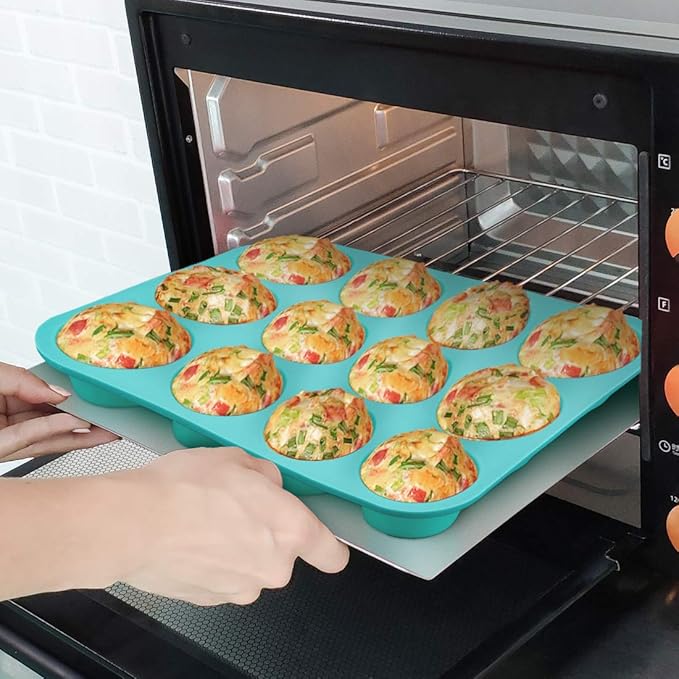 CAKETIME Silicone Muffin Pan Set, Cupcake Pans 12 Cups Silicone Baking Molds, Food Grade, Pinch Test Approved, Pack of 2