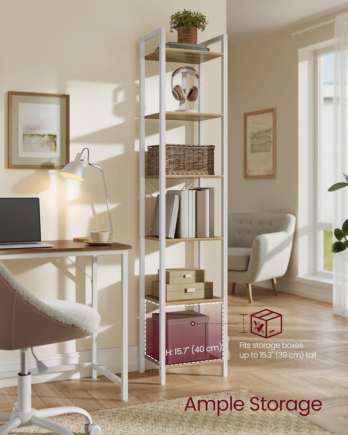 VASAGLE 6-Tier Bookshelf, Bookcase with Steel Frame, Book Shelf for Living Room, Home Office, Study, 11.8 x 15.7 x 73.2 Inches, Industrial Style, Honey Brown and Cloud White ULLS101K02