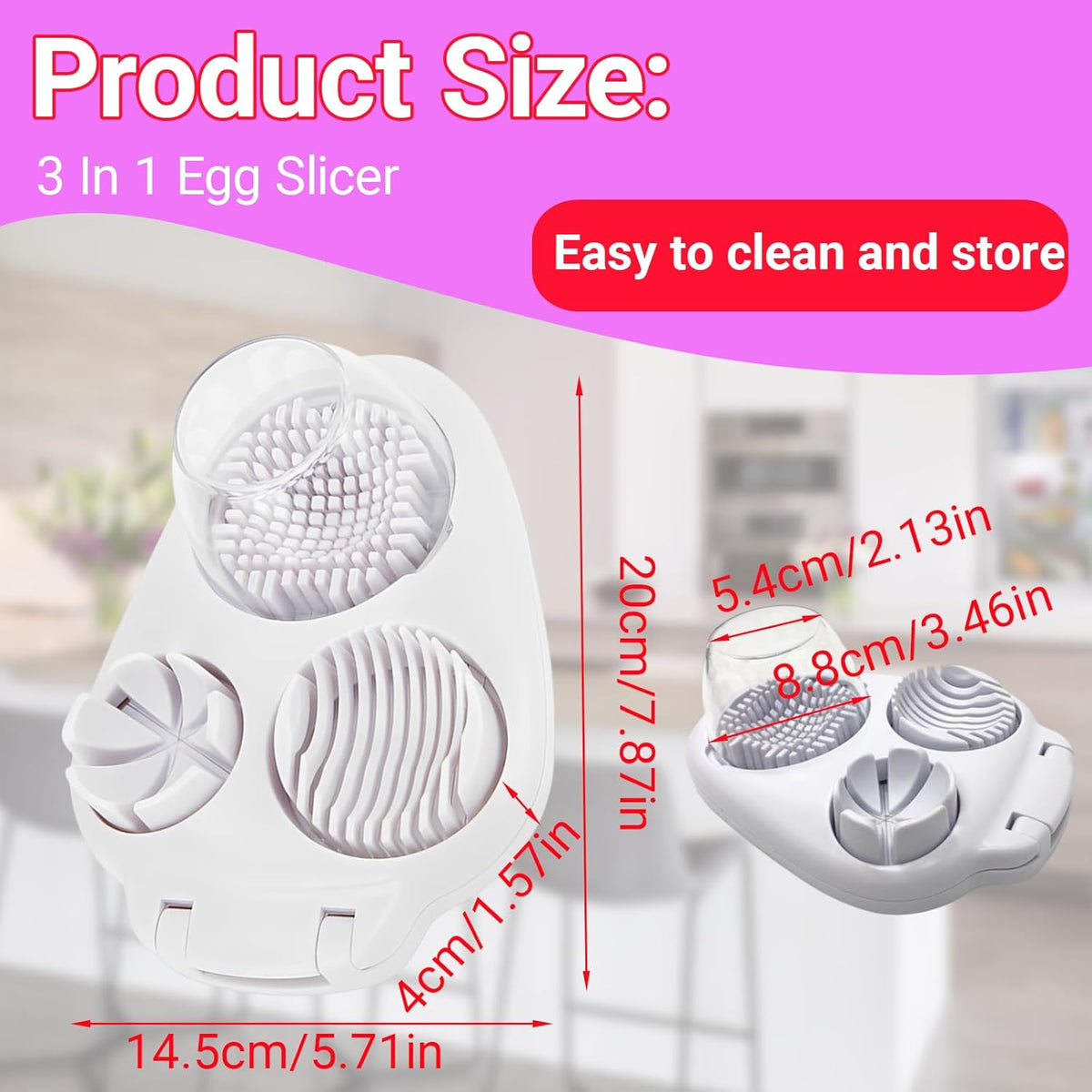 3 In 1 Egg Slicer, Stainless Steel Multipurpose Egg Cutter, 3 Way Egg Dicer for Hard Boiled Eggs, Grape and Tomato Chopper for Strawberry, Salad, Fruit and Vegetable (White)