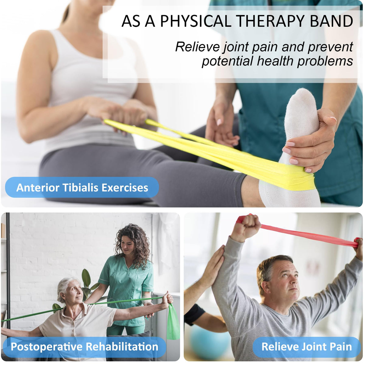 Resistance Bands Set for Physical Therapy, Rehab, Yoga and Pilates