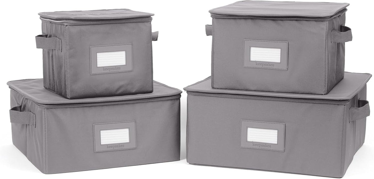 Covermates Keepsakes Dish Storage Box - Stackable, Reinforced Handles, China Storage, Graphite