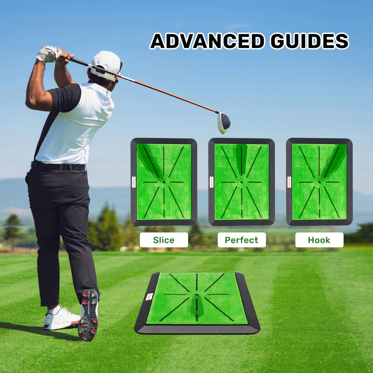Golf Hitting Mats Training Equipment, Golf Practice Mat with Instant Swing Path Feedback, 3 Replaceable Golf Training Mats with No-Slip Heavy Duty Rubber Base