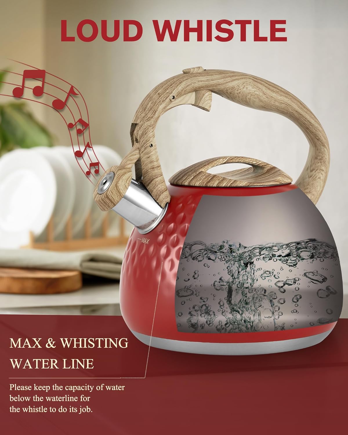 Tea Kettle,2.5 Quart Stovetop Tea Kettles Loud Whistle,Food Grade Stainless Steel Water kettles for Stove Top with Anti-hot Ergonomic Handle,Suitable for All Heat Sources