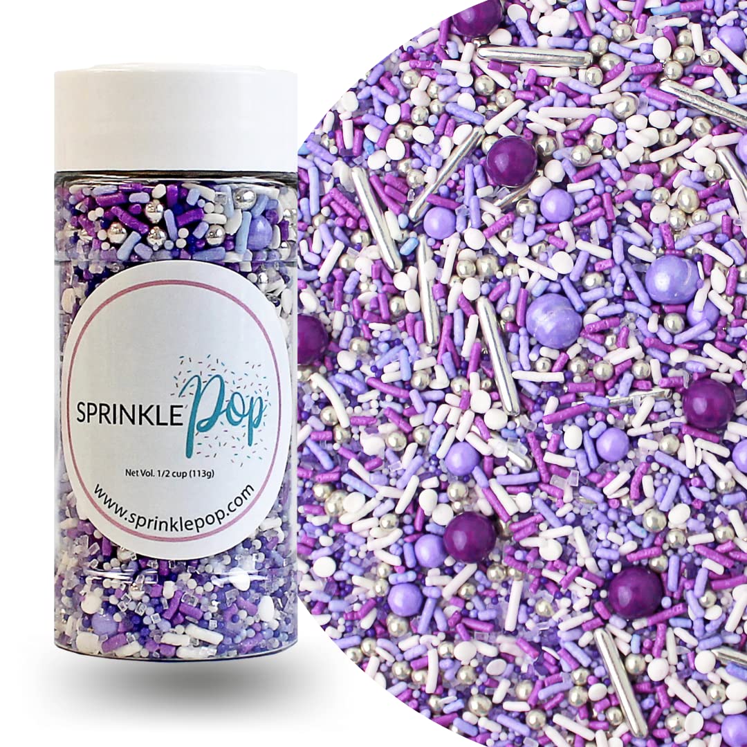 Sprinkle Pop Perfectly Purple Sprinkle Mix| Monochromatic Mix of Rich Purple White & Lavender Sprinkles Made in USA for Decorating Valentine’s Day Bridal Shower Birthday Cakes Cookies Cupcakes, 4oz