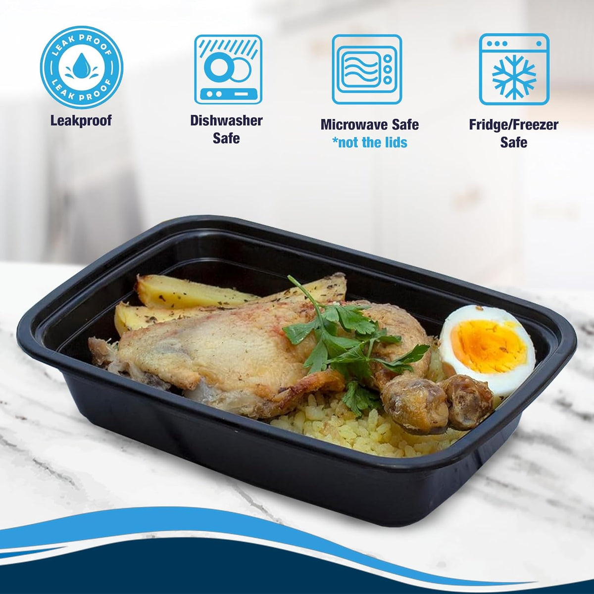 Ruthy's Outlet Meal Prep Containers W/Lids -Square Food Storage – BPA-Free| Stackable | Microwave | Freezer & Dishwasher Safe | Reusable Lunch Bento Box Portion Control & Planning (50 Pack, 32 oz)