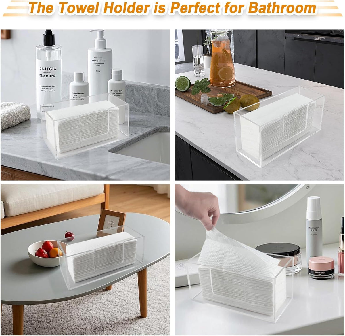 1Pack Acrylic Paper Towel Dispenser, Napkin Holder for Bathroom, Kitchen & Countertop – Paper Towel Holder Z-Fold/C-Fold/Multi-Fold Holder, Shatter-Resistant & Space-Saving (1)