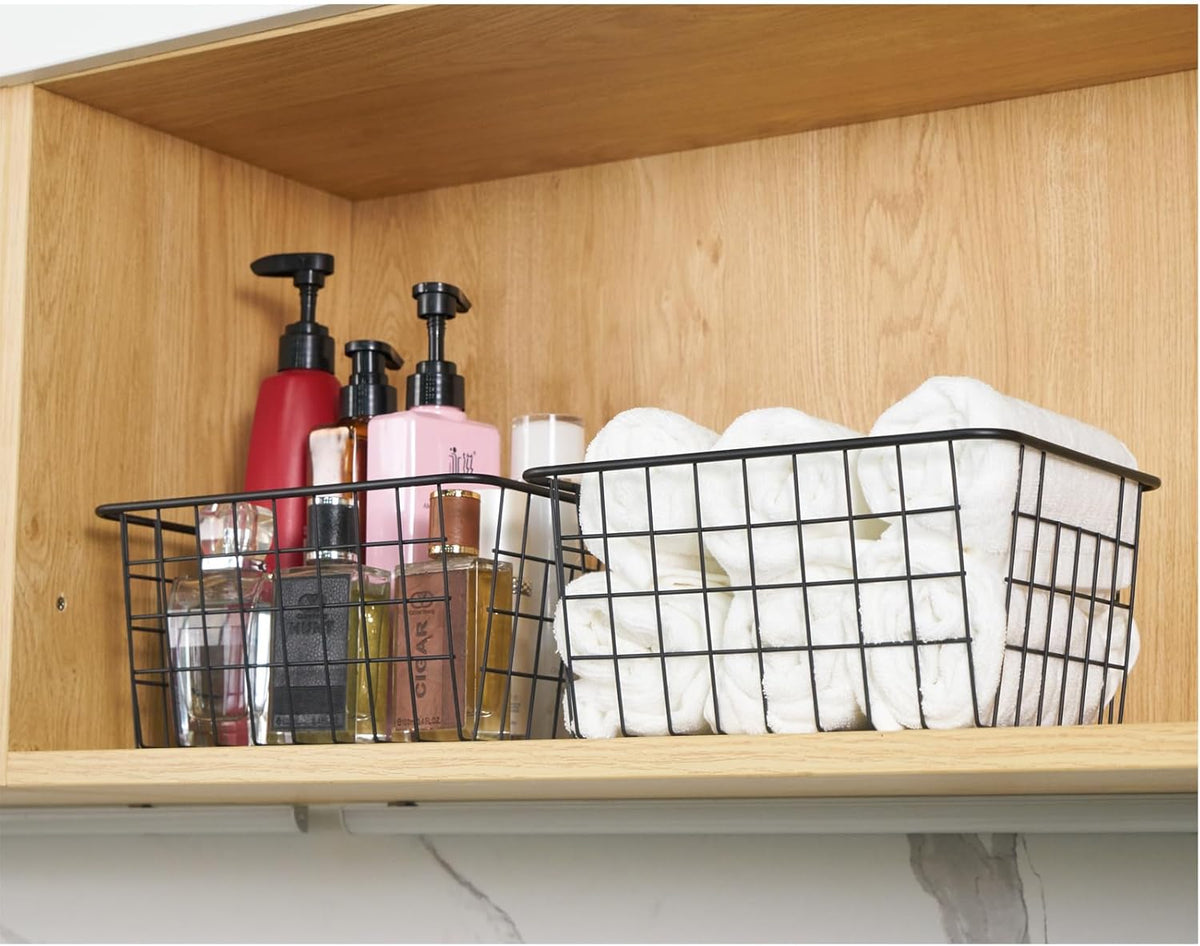 Wire Kitchen Storage Basket 4 Packs,Perfect Pantry Organization Accessories Baskets,Laundry Basket,Countertop Organization,Suitable for Kitchen,Bathroom,Bedroom,Tabletop,Rose gold