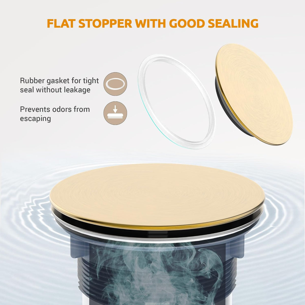 BOTEMY Stainless Steel Gold Sink Drain Strainer 3-1/2'' Kitchen Sink Drain Assembly Kit with Removable Deep Sink Strainer Basket and Sink Stopper Flat Cover Replacement for Home Standard Kitchen Sinks