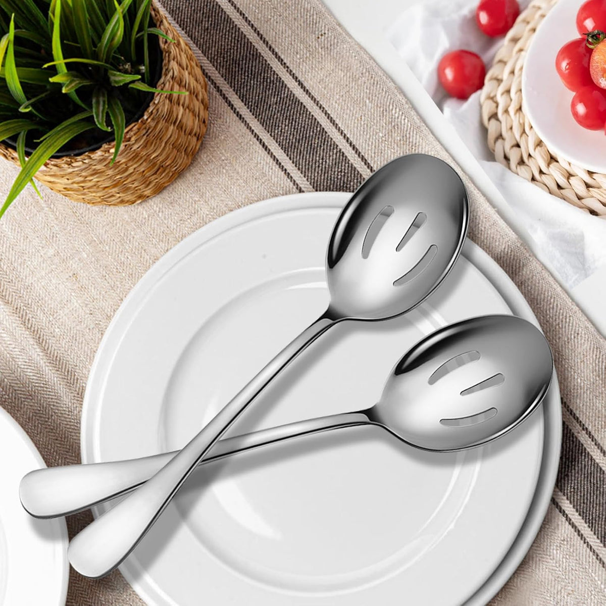 Large Serving Spoons, 8 Pieces Large Stainless Steel Serving Spoons Set Includes 8 Large Slotted Spoons. Serving Spoons for Parties/Kitchen/Buffet, Dishwasher Safe, 10-Inch, Silver