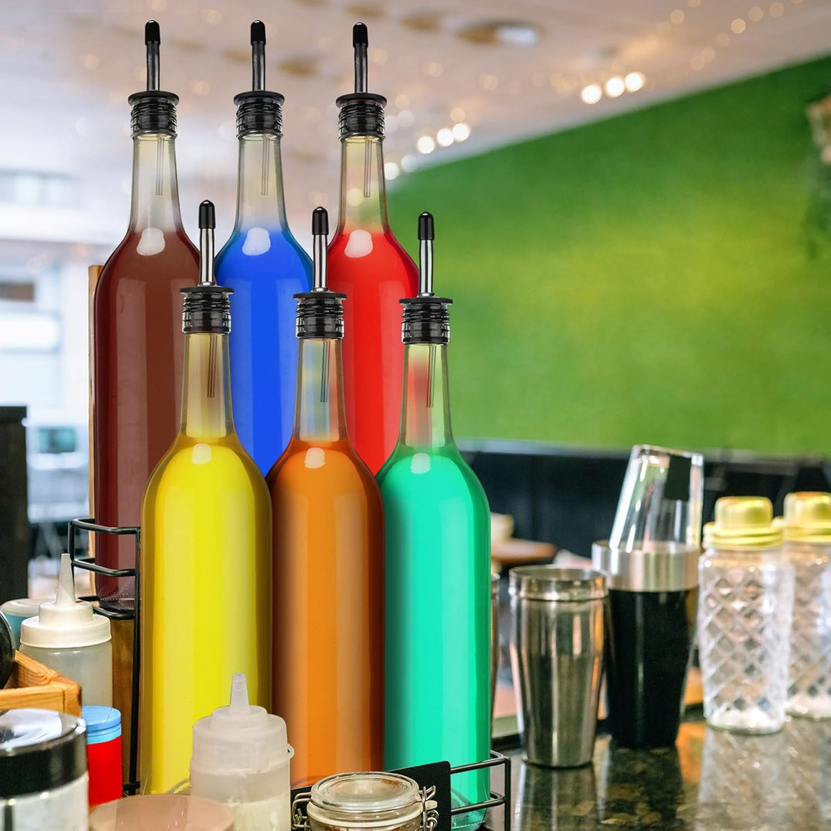 Maxdot 10 Pcs Long Neck Glass Bottles with Pourer Bordeaux Wine Bottle Clear Empty Wine Syrup Juice for Home Bar Liquor Juice Making Wedding Anniversary Party(Stainless)
