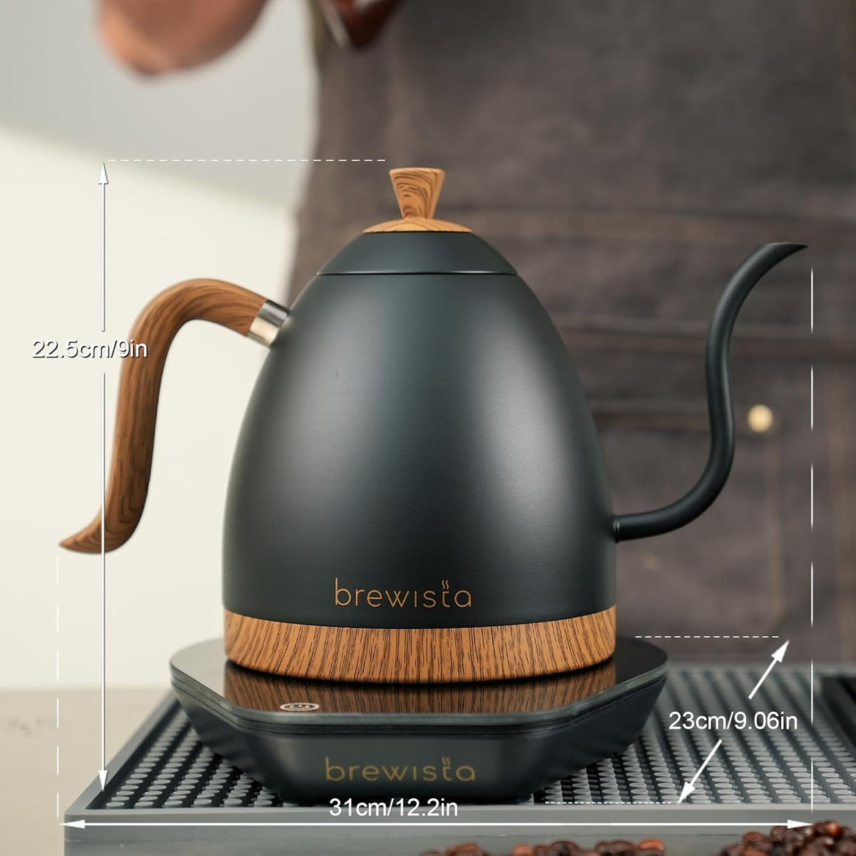 Brewista Artisan Electric Gooseneck Kettle, Water Boiler with LCD Panel, Precise Temperature Control, Fast Boiling and Keep Warm Settings for Pour-Over Coffee & Tea, Café, 1 Liter (Matte Black)