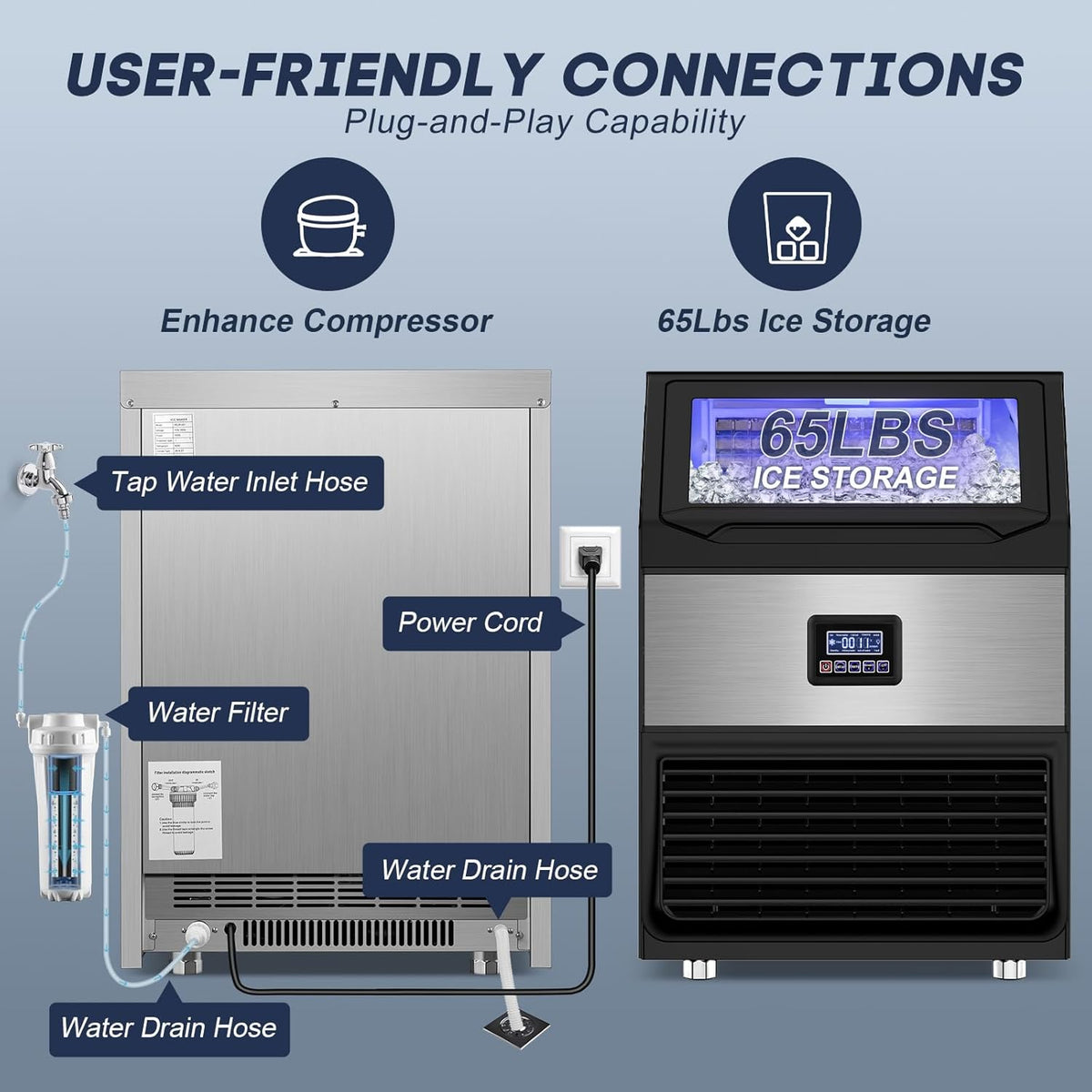 Commercial Ice Maker Machine – 250 Lbs/24H, 75 Lbs Storage Bin, 80 Ice Cubes in 8 Minutes – Freestanding Ice Machine with Water Filter and Scoop for Restaurant, Bar, Home, and Office