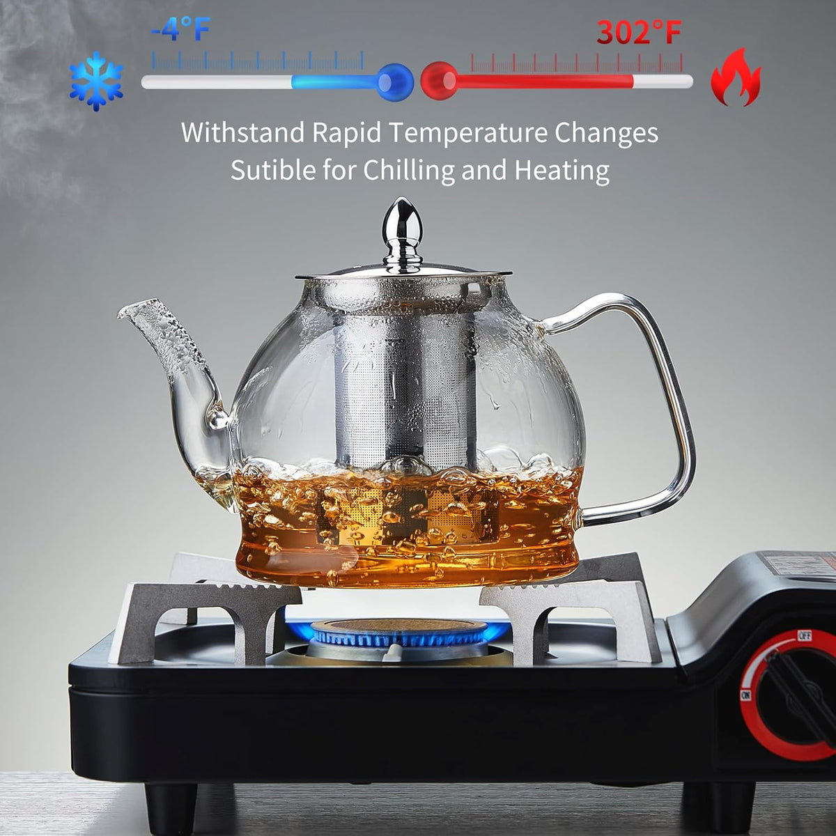 1200ml Glass Teapot with Removable Infuser, Stovetop Safe Tea Kettle, Blooming and Loose Leaf Tea Maker Set