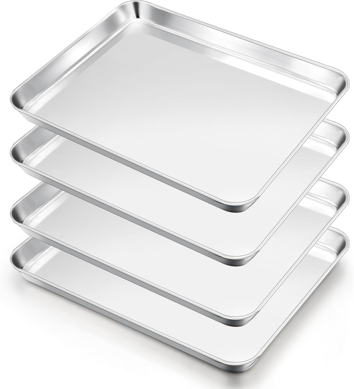 E-far Cookie Sheets Set of 4, 18”x13” Stainless Steel Baking Sheet Pans for Oven, Large Non Toxic Metal Baking Tray for Baking Roasting, Healthy & Rust Free, Mirror Finish & Dishwasher Safe